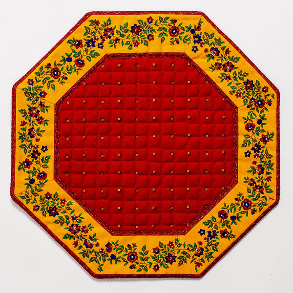 Placemat, Octagonal, Calison Fleur Yellow w/ Red