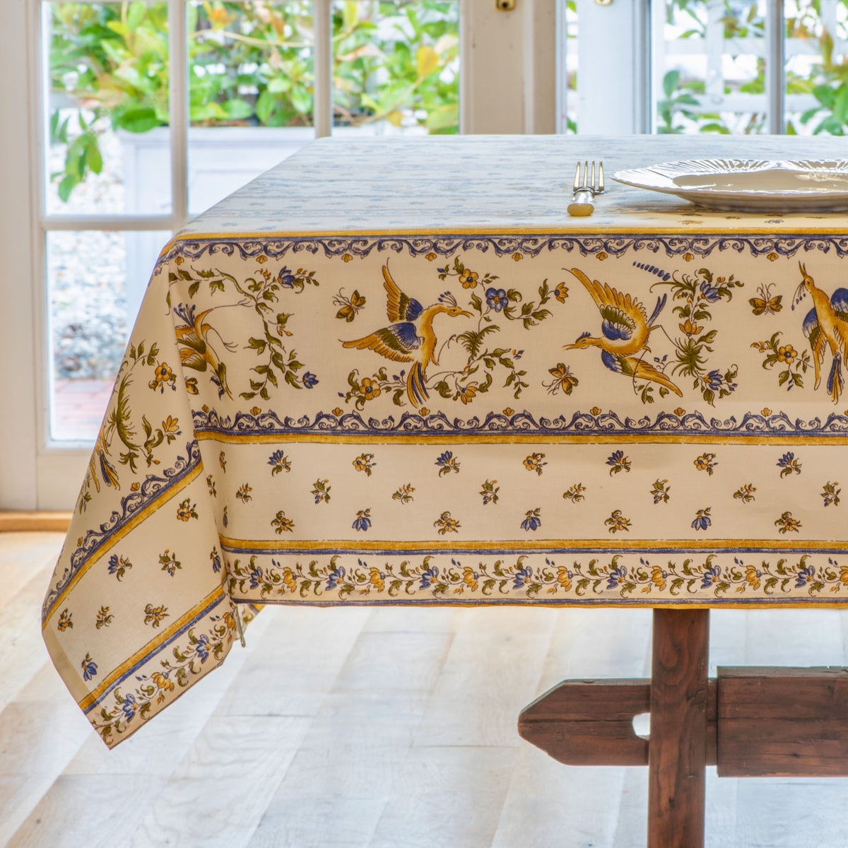 French Country Tablecloth 60x120 - Wipe-Clean Blue Pattern Cotton