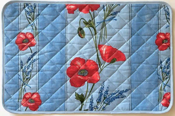 Placemat, Acrylic-Coated, Poppies Light Blue