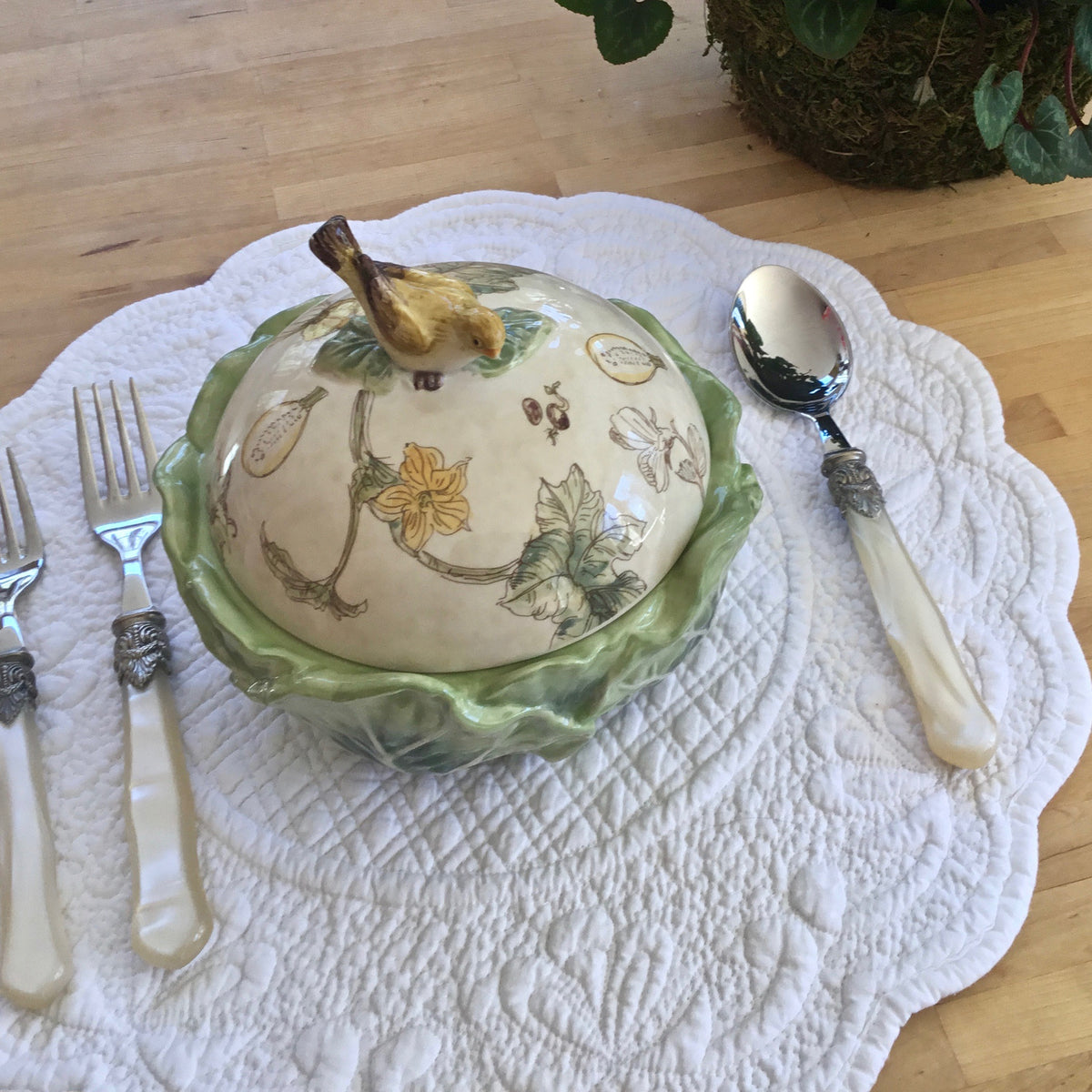 Round Placemat Quilted Cotton Boutis White Amelie Michel