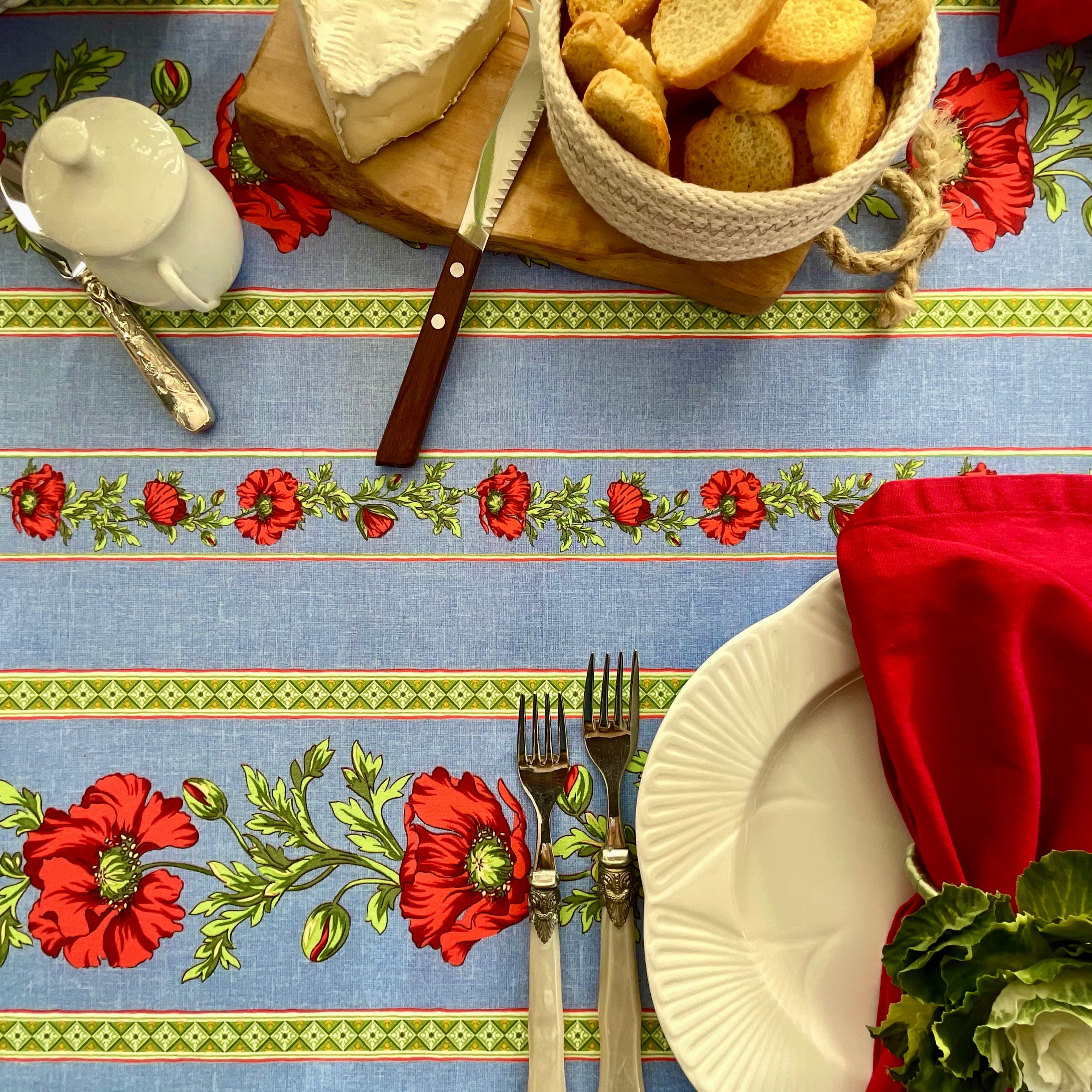 Amelie Michel French Wipe-Clean Tablecloth - Lemons Pattern On Blue, 60x96 Inches - Acrylic-Coated Cotton For Indoor/Outdoor