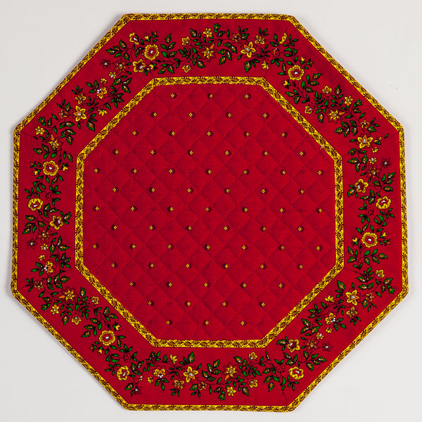 Placemat, Octagonal, Calison Fleur Red w/ Red