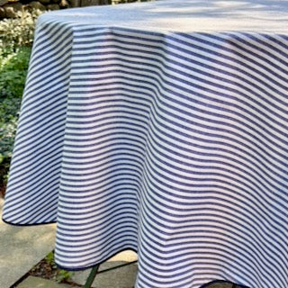 Degas Ticking Stripe Blue Acrylic-Coated Round Tablecloth