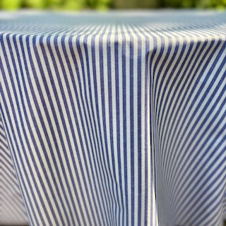 Degas Ticking Stripe Blue Acrylic-Coated Round Tablecloth
