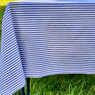 Degas Ticking Stripe Blue Acrylic-Coated Tablecloth