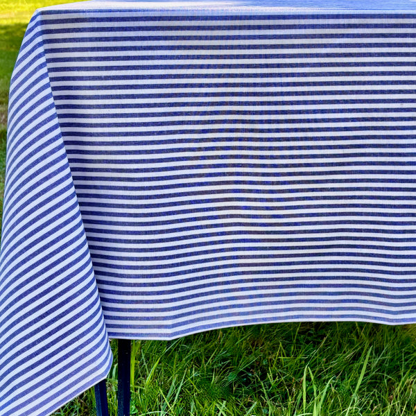 Degas Ticking Stripe Blue Acrylic-Coated Tablecloth