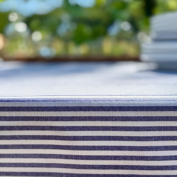 Degas Ticking Stripe Blue Acrylic-Coated Tablecloth