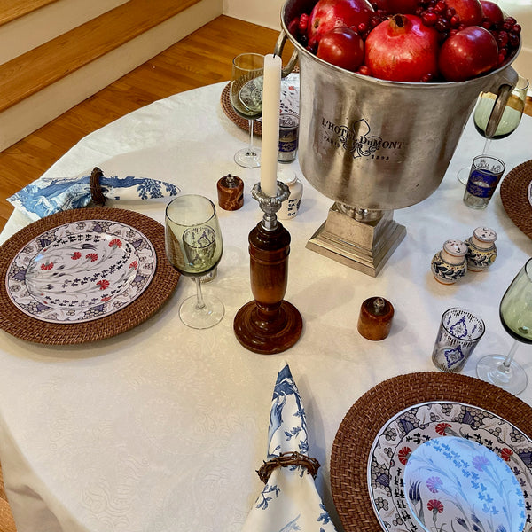 Klimt White Acrylic-Coated Round Tablecloth