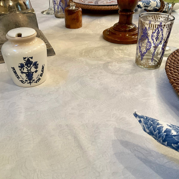Klimt White Acrylic-Coated Round Tablecloth