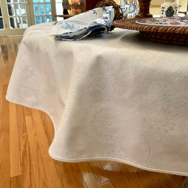 Klimt White Acrylic-Coated Round Tablecloth