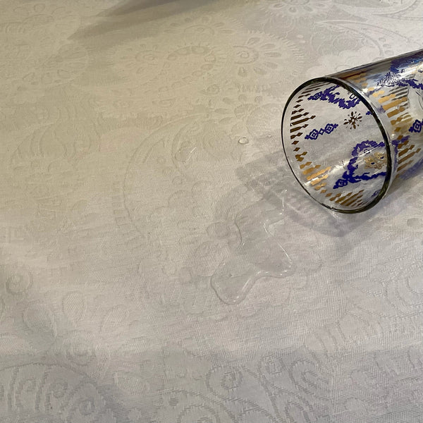 Klimt White Acrylic-Coated Round Tablecloth