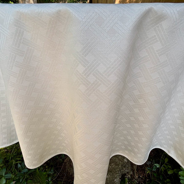 Lattice White Acrylic-Coated Round Tablecloth