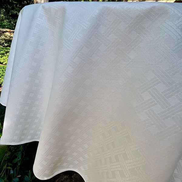 Lattice White Acrylic-Coated Round Tablecloth