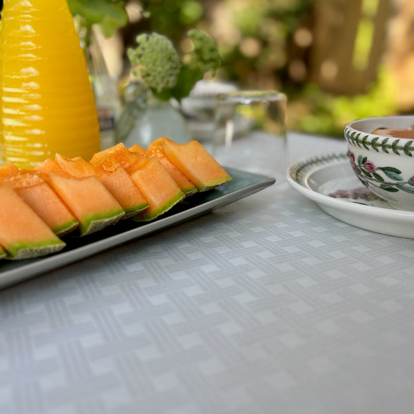 Lattice White Acrylic-Coated Tablecloth