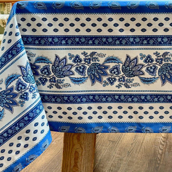 Marie White & Blue Acrylic-Coated Tablecloth
