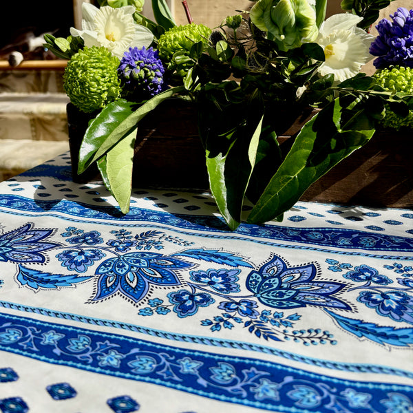 Marie White & Blue Acrylic-Coated Tablecloth