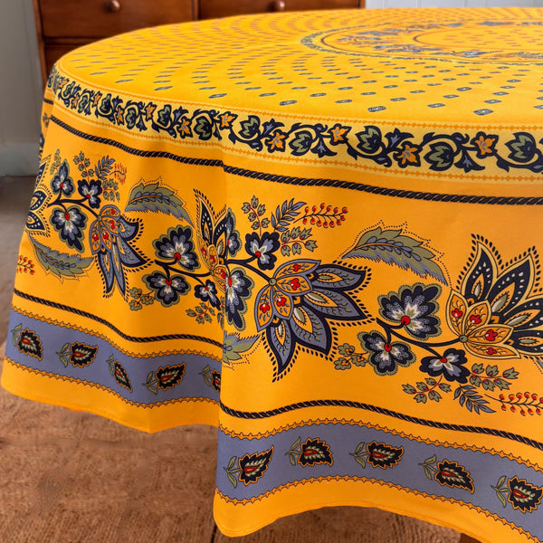 Marie Yellow Acrylic-Coated Round Tablecloth