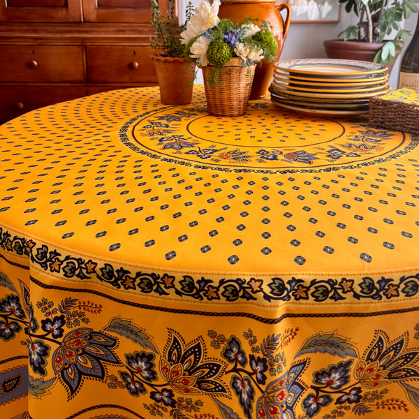 Marie Yellow Acrylic-Coated Round Tablecloth