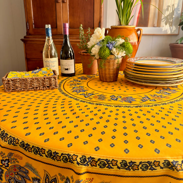 Marie Yellow Acrylic-Coated Round Tablecloth