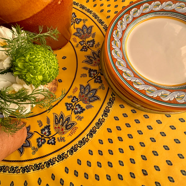 Marie Yellow Acrylic-Coated Round Tablecloth