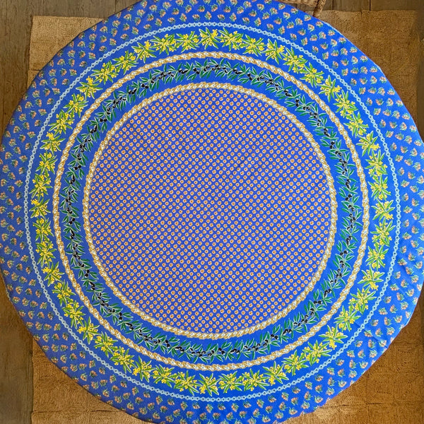 Olives Mimosa Blue Acrylic-Coated Round Tablecloth