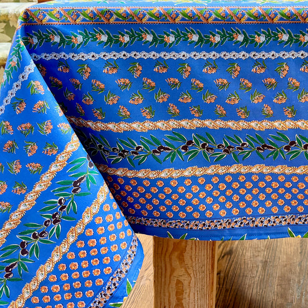 Olives Mimosa Blue Acrylic-Coated Tablecloth