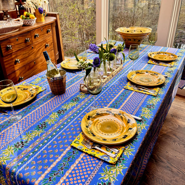 Olives Mimosa Blue Acrylic-Coated Tablecloth