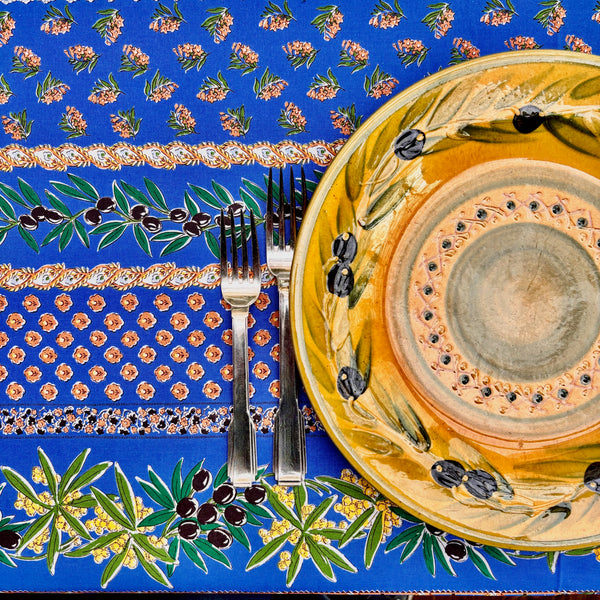 Olives Mimosa Blue Acrylic-Coated Tablecloth
