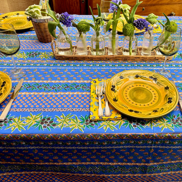 Olives Mimosa Blue Acrylic-Coated Tablecloth