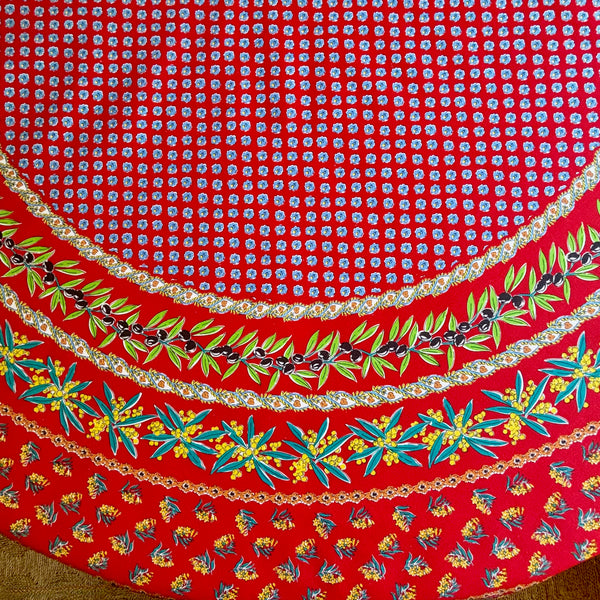 Olives Mimosa Red Acrylic-Coated Round Tablecloth