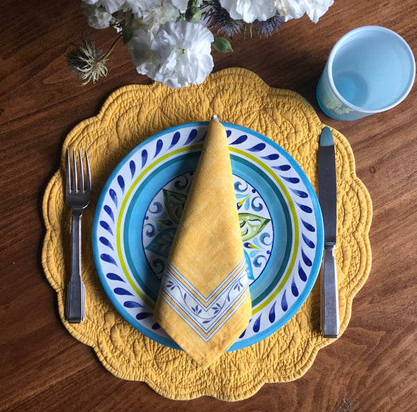 Placemat, Quilted Round, Yellow