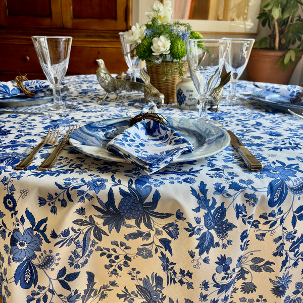 Versailles Blue Acrylic-Coated Round Tablecloth