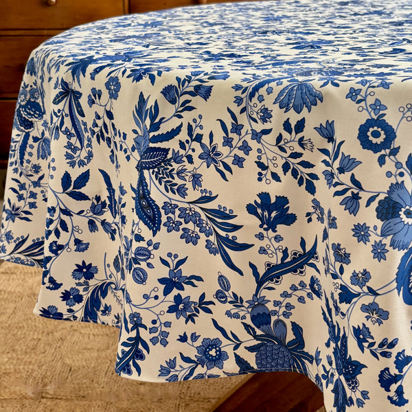 Versailles Blue Acrylic-Coated Round Tablecloth